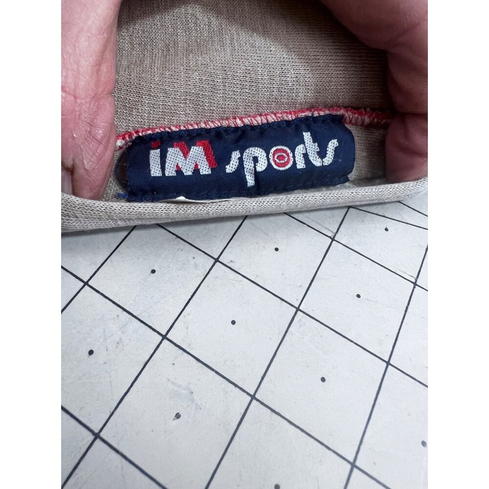 Vintage IM Sports Beige Hoodie Red Waffle Lining Men's L Chore Jacket Barn Find - Picture 12 of 12